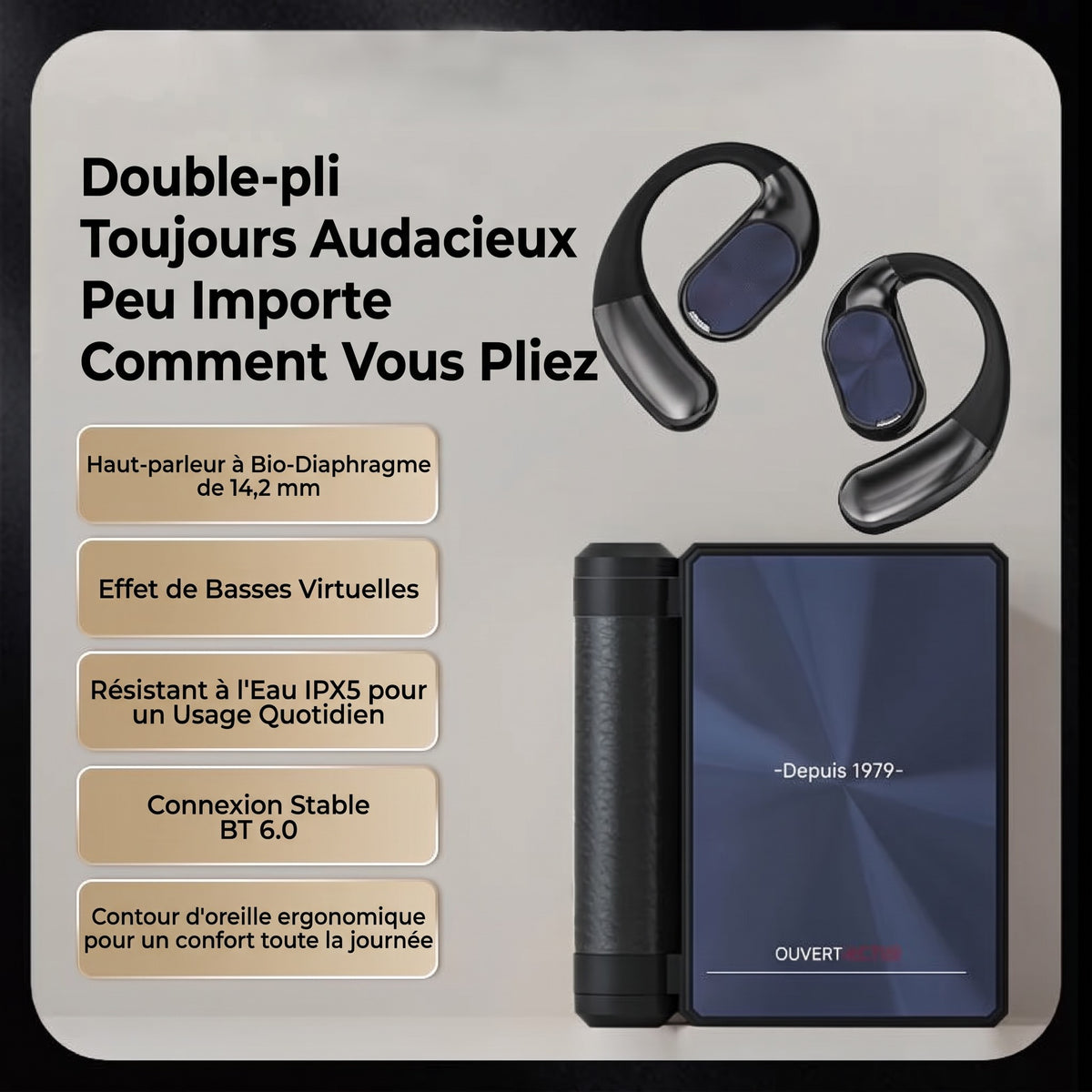 Écouteurs sans fil Bluetooth 6.0 à réduction de bruit – 145H d'autonomie, étanches IPX5, sport
