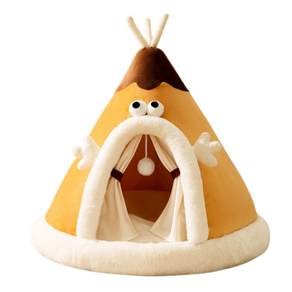 Cat Bed, Tent-Style Plush Cat House with Hanging Ball and Soft Cushion, Tall Scratching Post