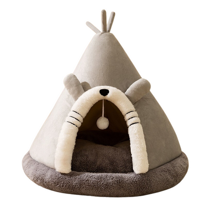 Cat Bed, Tent-Style Plush Cat House with Hanging Ball and Soft Cushion, Tall Scratching Post
