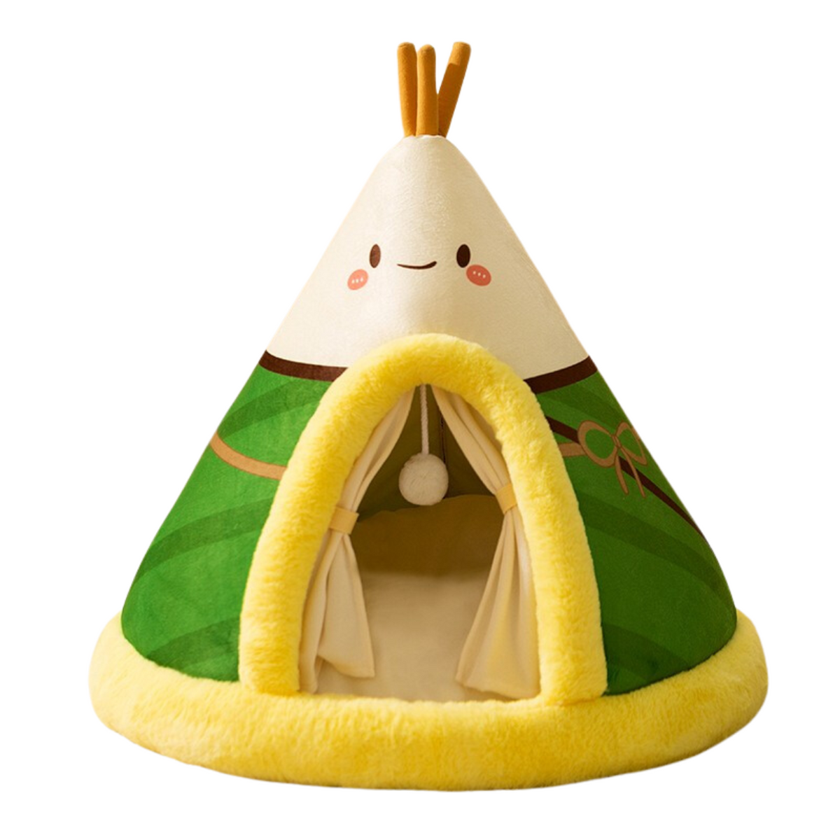 Cat Bed, Tent-Style Plush Cat House with Hanging Ball and Soft Cushion, Tall Scratching Post