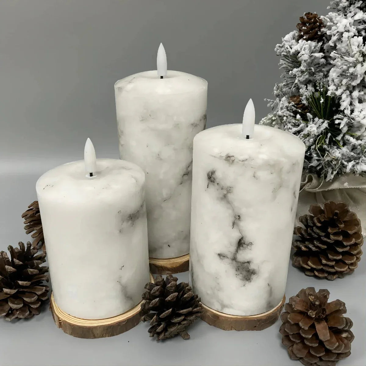 Marbely™ – Set De 3 Bougies Led Marbrées Ambiance Cosy Et Contrôle À Distance | RONDOR - Rondor