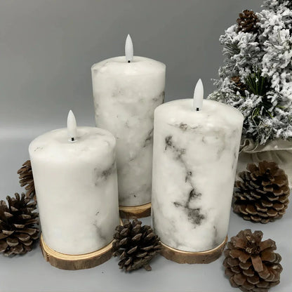 Marbely™ – Set De 3 Bougies Led Marbrées Ambiance Cosy Et Contrôle À Distance | RONDOR - Rondor