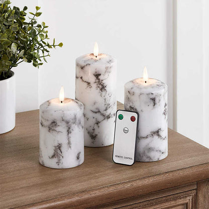 Marbely™ – Set De 3 Bougies Led Marbrées Ambiance Cosy Et Contrôle À Distance | RONDOR - Rondor