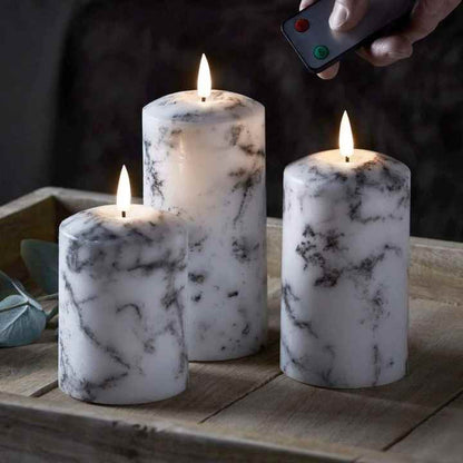 Marbely™ – Set De 3 Bougies Led Marbrées Ambiance Cosy Et Contrôle À Distance | RONDOR - Rondor