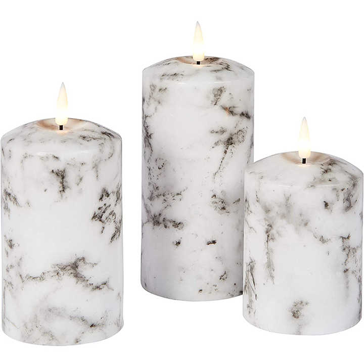 Marbely™ – Set De 3 Bougies Led Marbrées Ambiance Cosy Et Contrôle À Distance | RONDOR - Rondor