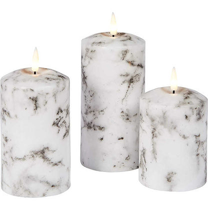 Marbely™ – Set De 3 Bougies Led Marbrées Ambiance Cosy Et Contrôle À Distance | RONDOR - Rondor