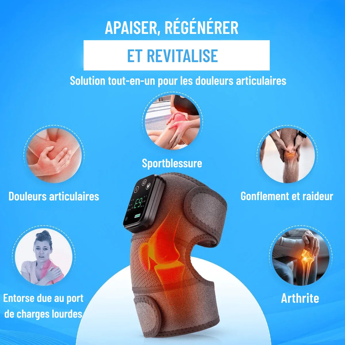 Massageur de genoux sans fil avec 5 niveaux de température - Rondor