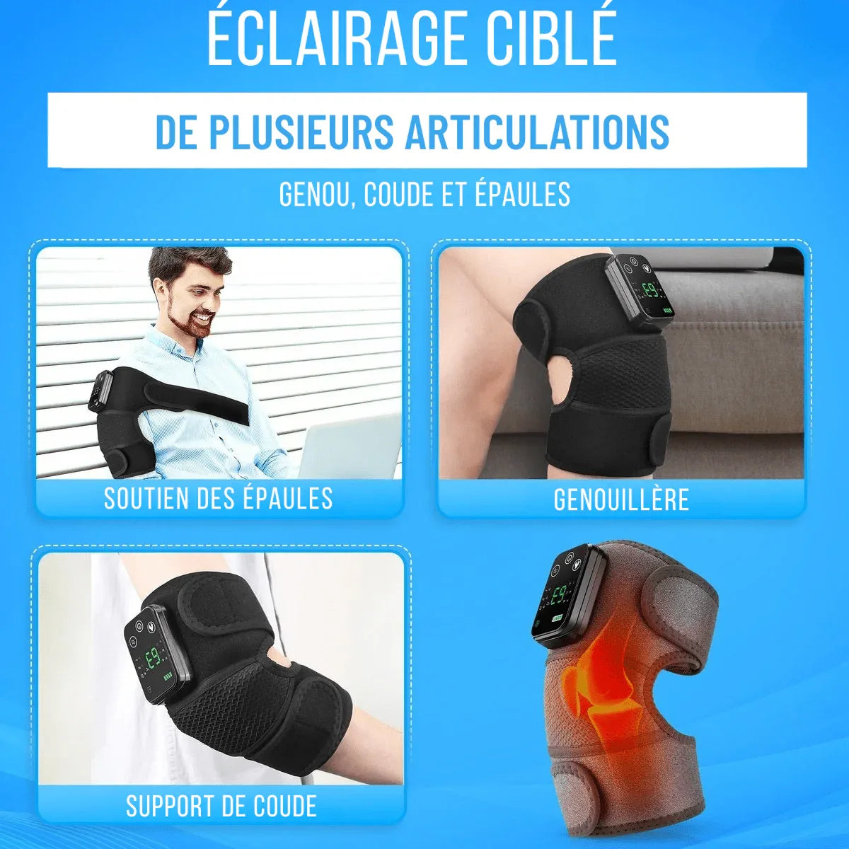 Massageur de genoux sans fil avec 5 niveaux de température - Rondor