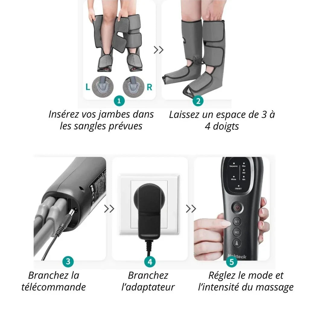 Masseur Fishtec mollets & pieds - Masseur de Jambes avec Compression d'Air pour la Circulation et Relaxation - Rondor