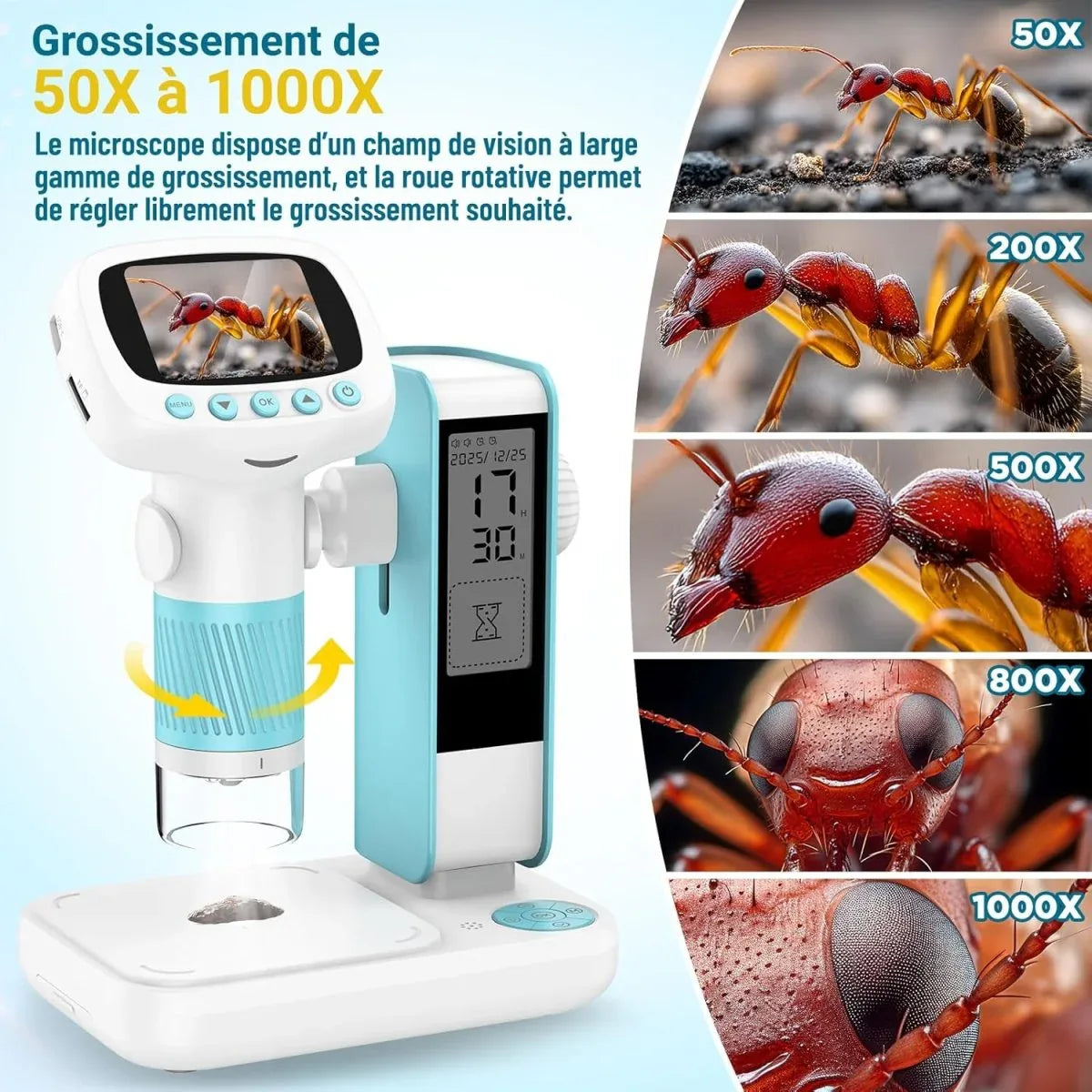 Microscope numérique 2 - en - 1 pour enfants avec fonction réveil - Rondor