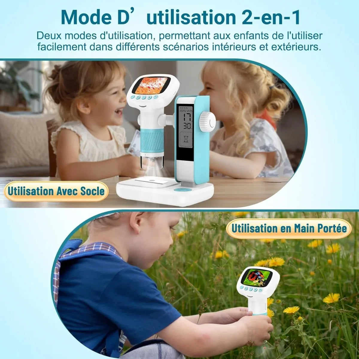 Microscope numérique 2 - en - 1 pour enfants avec fonction réveil - Rondor