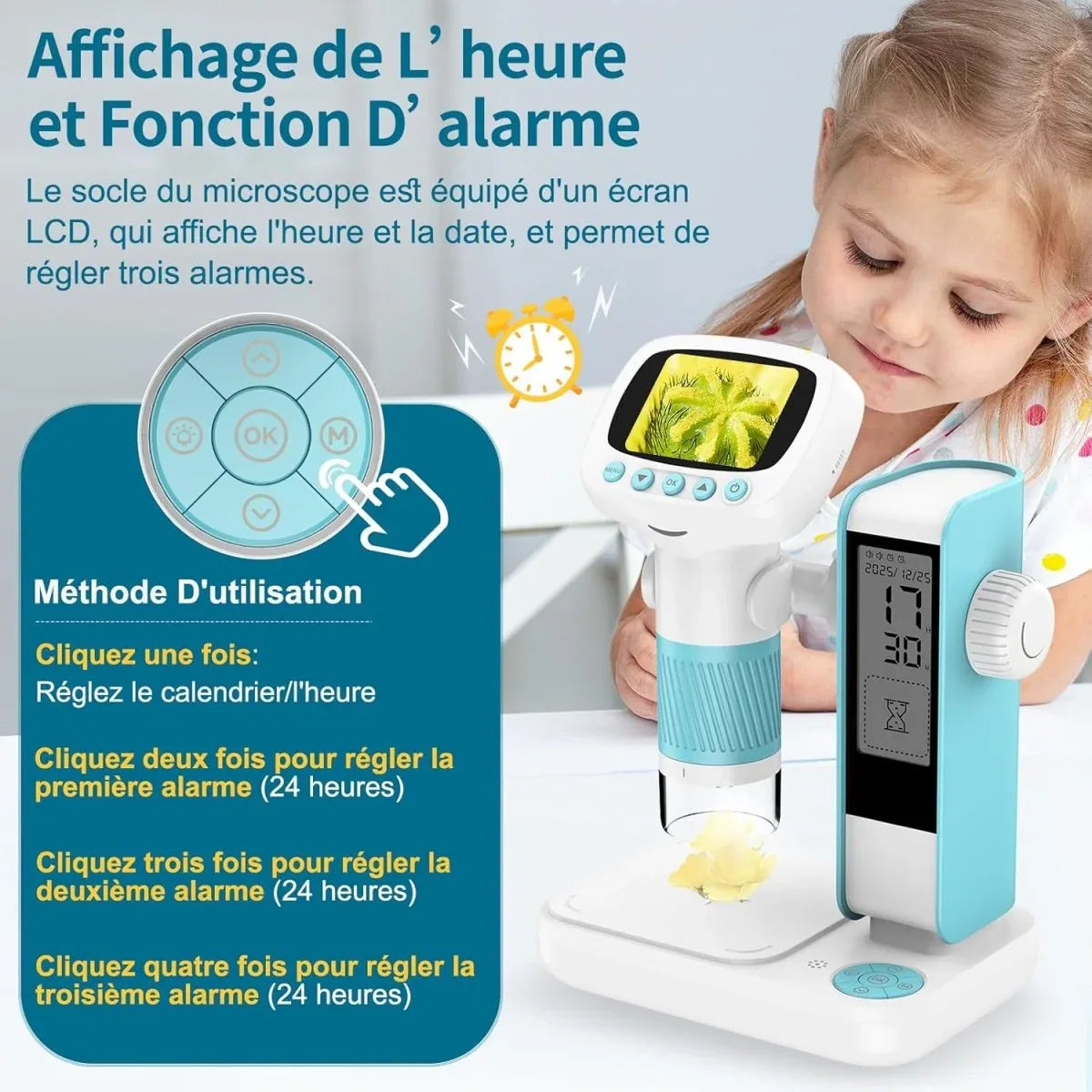 Microscope numérique 2 - en - 1 pour enfants avec fonction réveil - Rondor