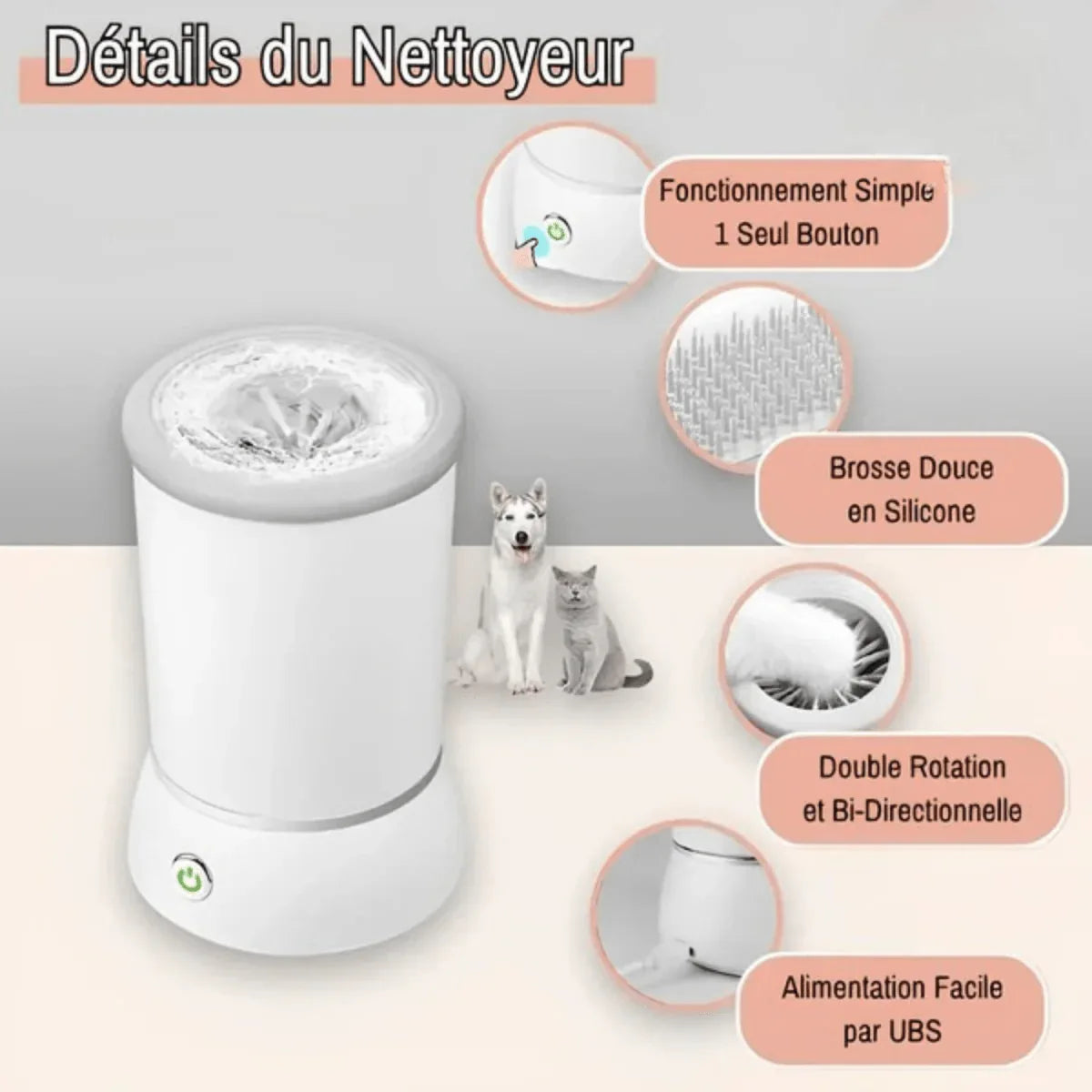 Nettoyeur de Pattes pour Chien (ou Chat) - Automatique (Câble USB Fourni) | JuJuCleanPawsAuto™ - Rondor