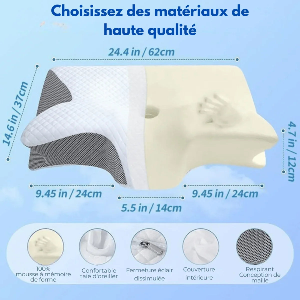 Oreiller cervical ergonomique anti - ronflement à mémoire de forme - Rondor