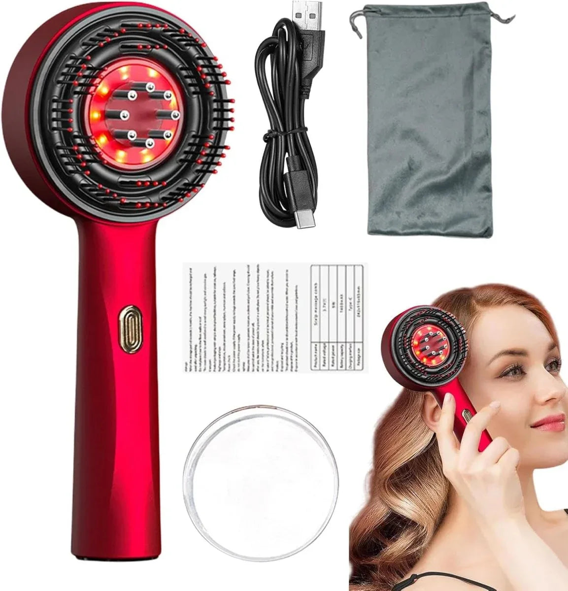 Peigne LED Portable 630 nm – Massage & Nutrition Capillaire - Rondor