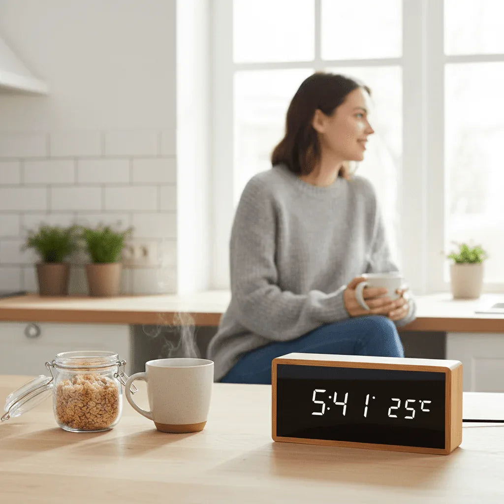 Réveil LED en Bambou Timbora – Minimaliste et Écologique - Rondor