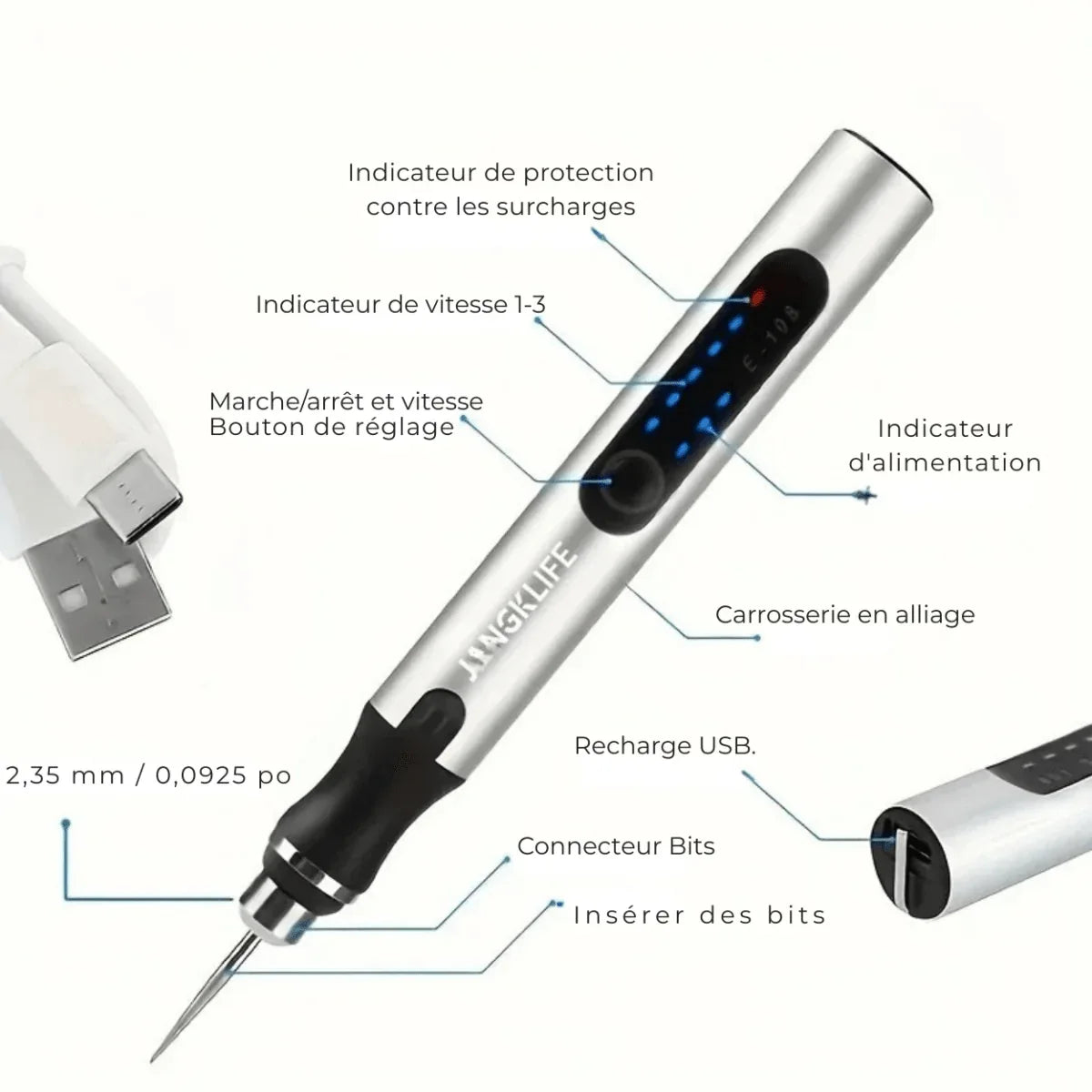RotarPro™ | Stylo Graveur Électrique Sans Fil, Outil de Gravure Multifonction - Rondor
