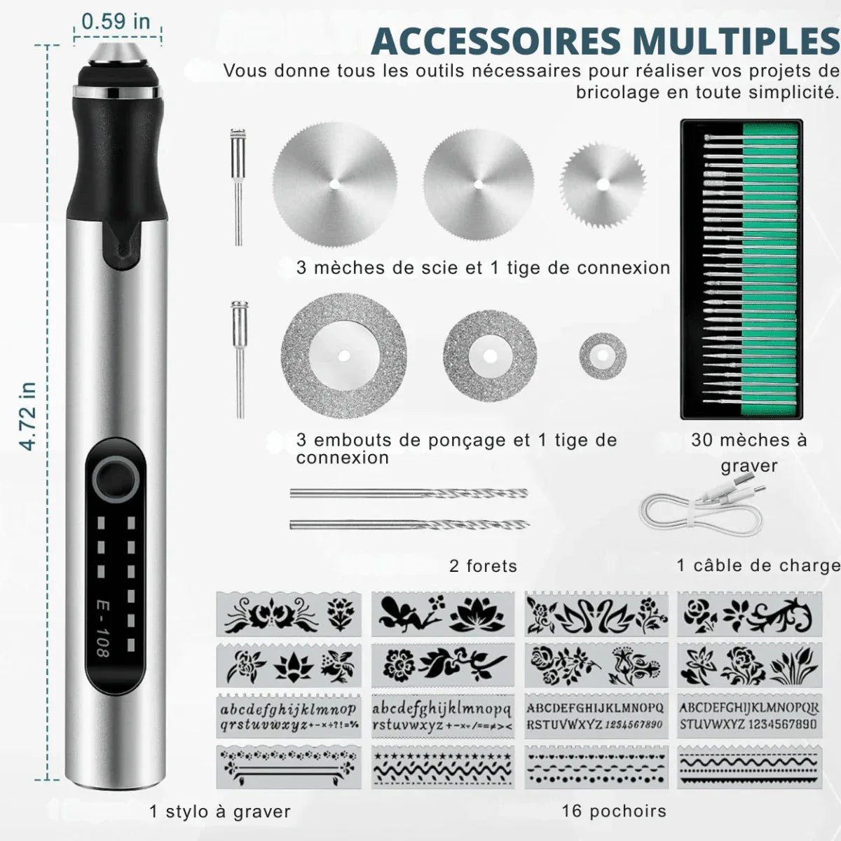 RotarPro™ | Stylo Graveur Électrique Sans Fil, Outil de Gravure Multifonction - Rondor