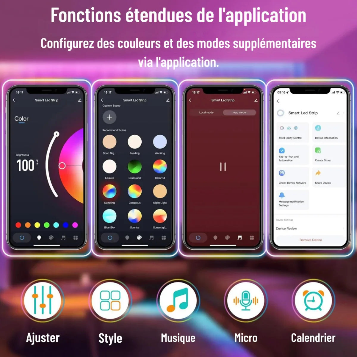 Ruban Néon LED Flexible Design Ondulé RGBIC - Rondor