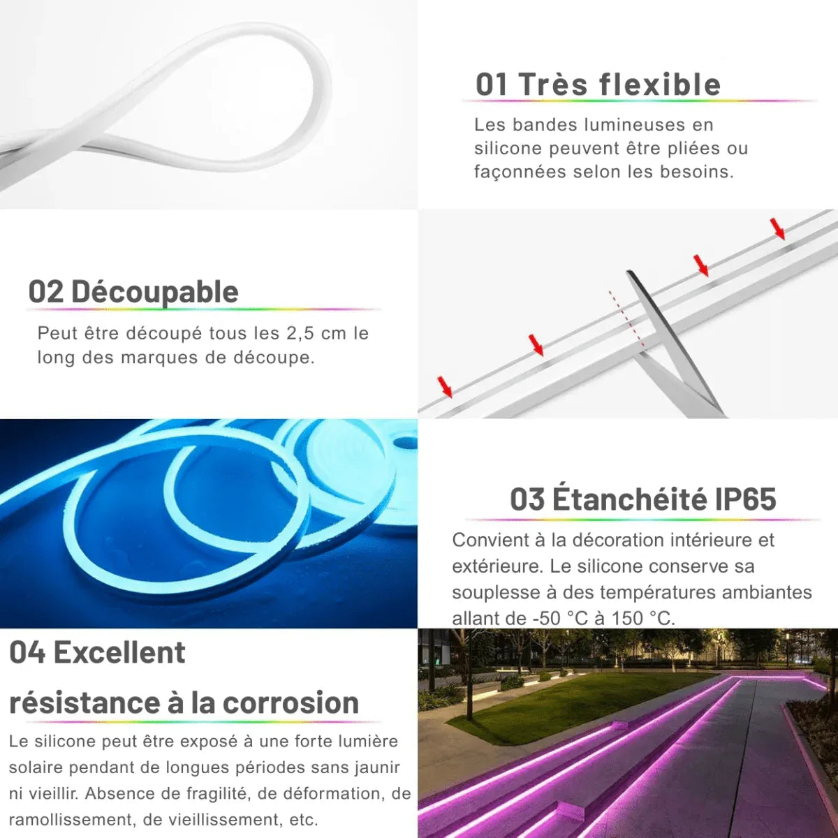 Ruban Néon LED Flexible Design Ondulé RGBIC - Rondor