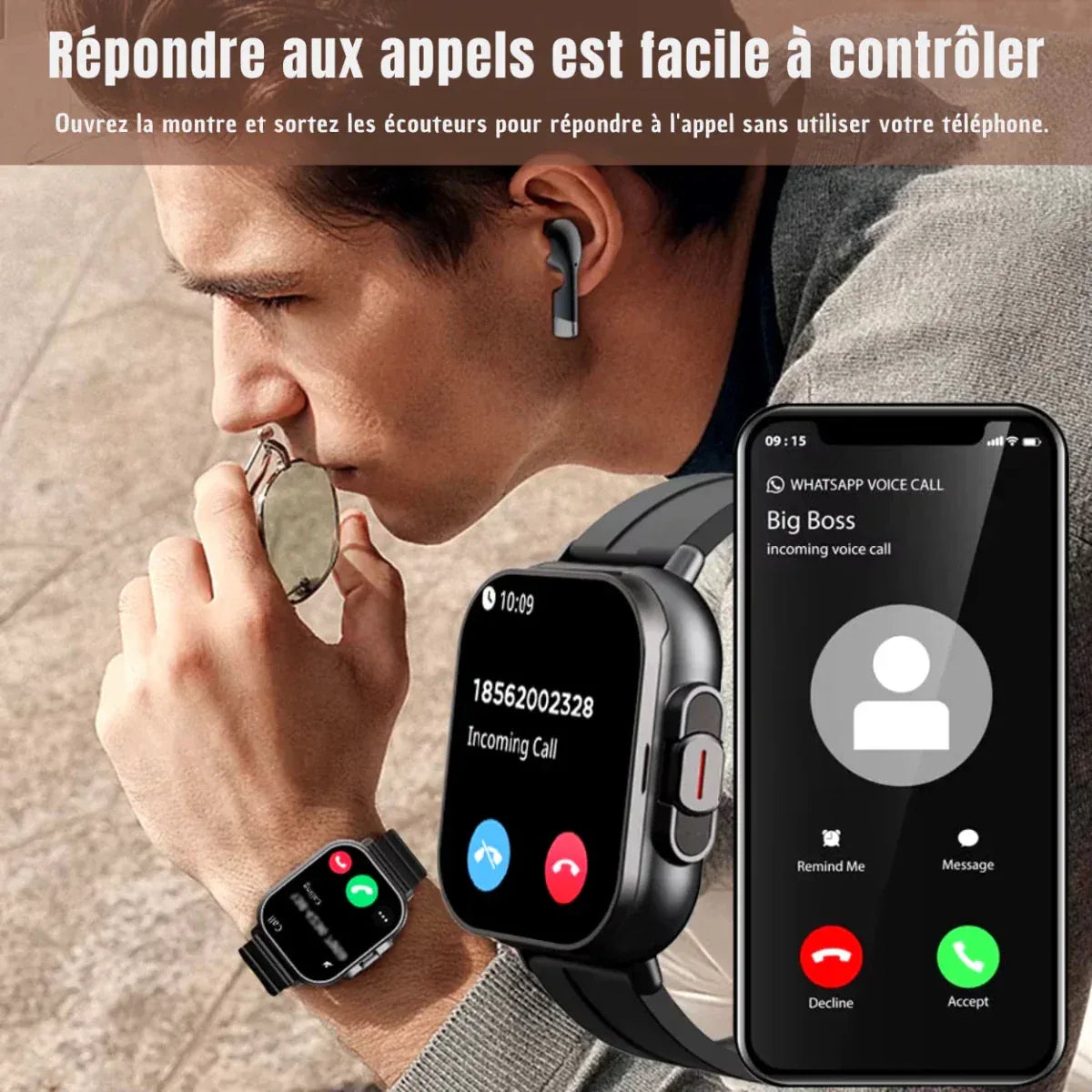 Smartwatch Bluetooth avec Écouteurs Sans Fil - Rondor