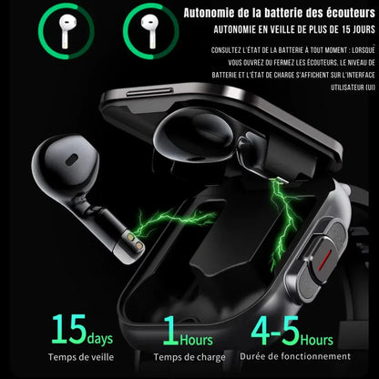 Smartwatch Bluetooth avec Écouteurs Sans Fil - Rondor