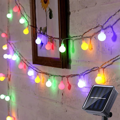 Solar String Lights Outdoor with Frosted Globe Bulbs and Powered Yard Lighting Exterior