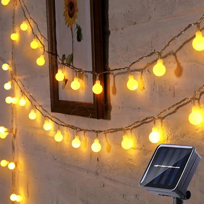 Solar String Lights Outdoor with Frosted Globe Bulbs and Powered Yard Lighting Exterior