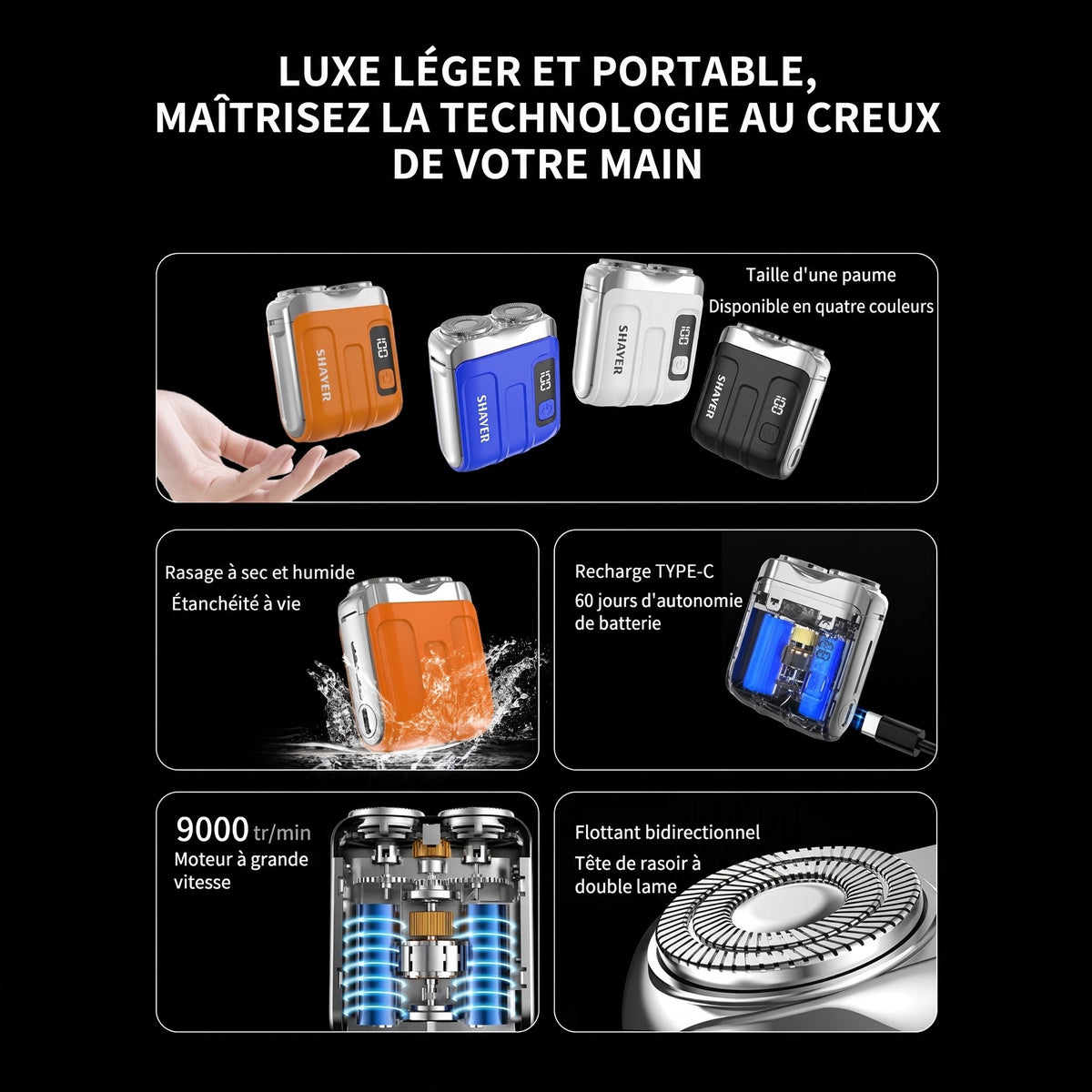 Mini rasoir électrique portable pour homme – Compact et rechargeable – Utilisation à sec ou humide, idéal pour les voyages ou le sac de sport – rasage rapide et en douceur