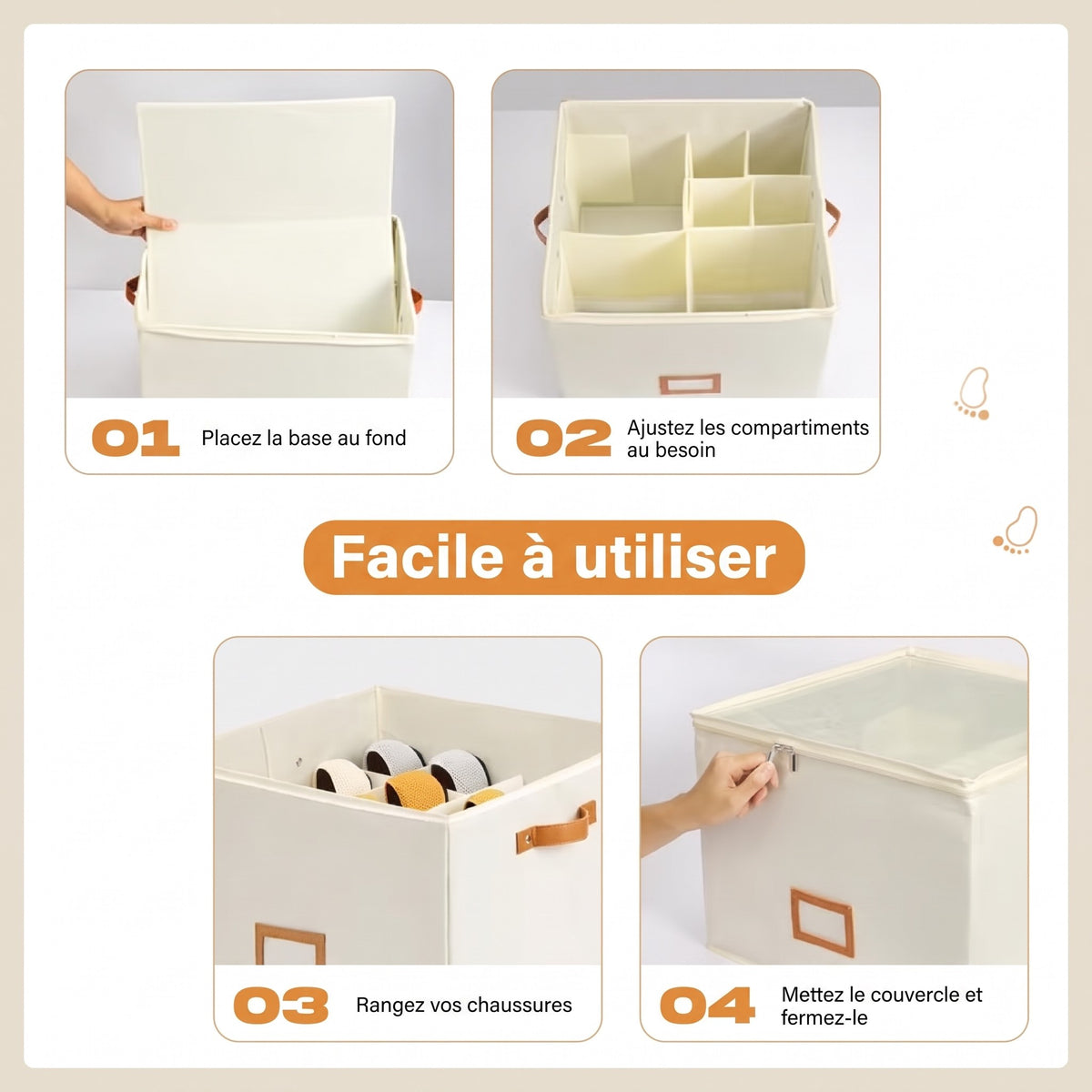 Boîte de rangement en tissu pour chaussures – Pliable, grande capacité, anti-poussière et respirante pour placard et chambre