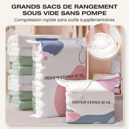 Grand Sac de Rangement Sous Vide Compressible – Sans Pompe, Étanche & Idéal Pour Gagner De La Place Dans Les Valises Et À La Maison