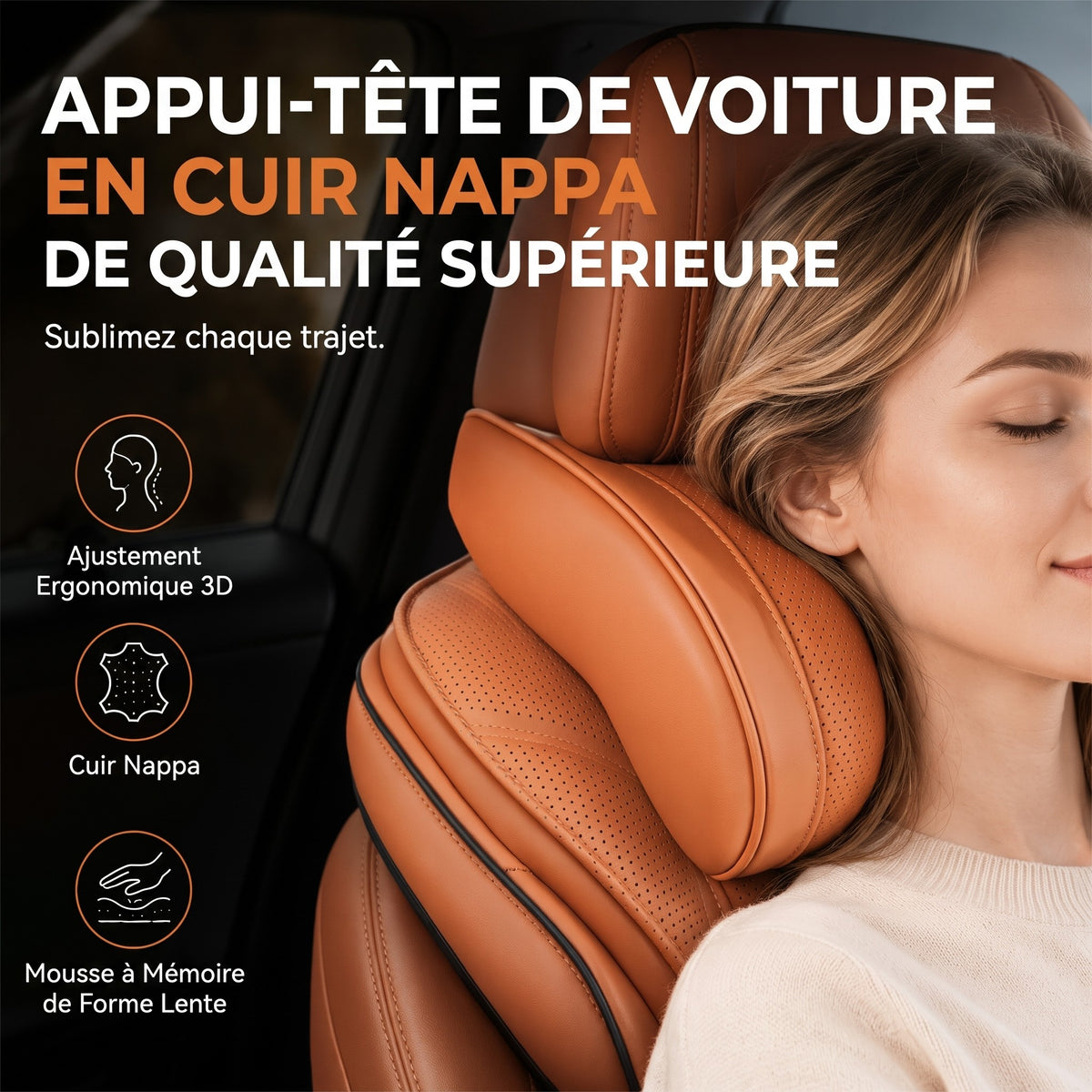 Oreiller de cou en mousse à mémoire de forme pour voiture – soutien profilé 3D, mousse à retour lent. Réduit la pression sur la nuque lors des longs trajets – conduisez confortablement
