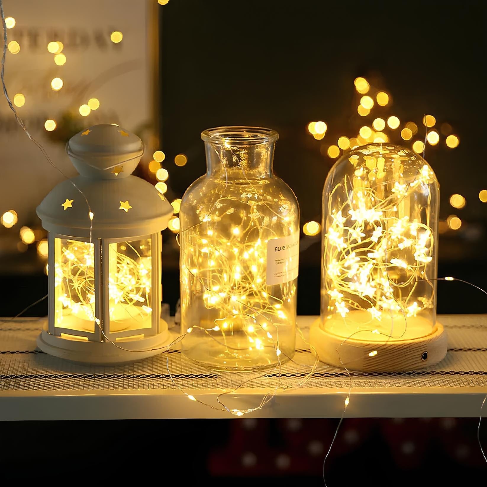 String Lights Fairy with Flexible Copper Wire Micro LED Beads Battery Powered Outdoor Christmas
