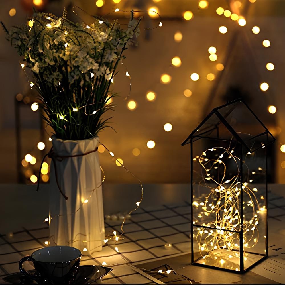 String Lights Fairy with Flexible Copper Wire Micro LED Beads Battery Powered Outdoor Christmas