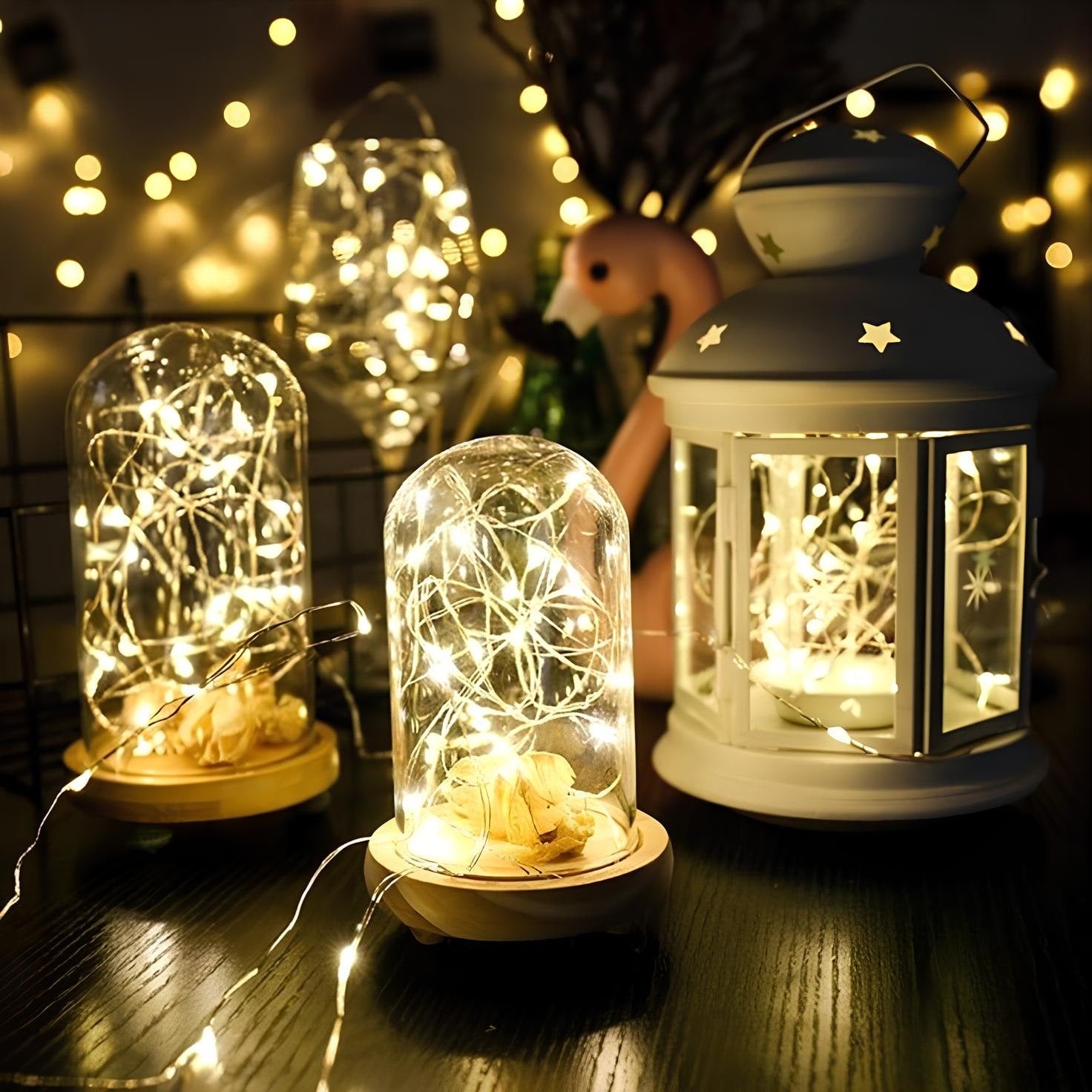 String Lights Fairy with Flexible Copper Wire Micro LED Beads Battery Powered Outdoor Christmas
