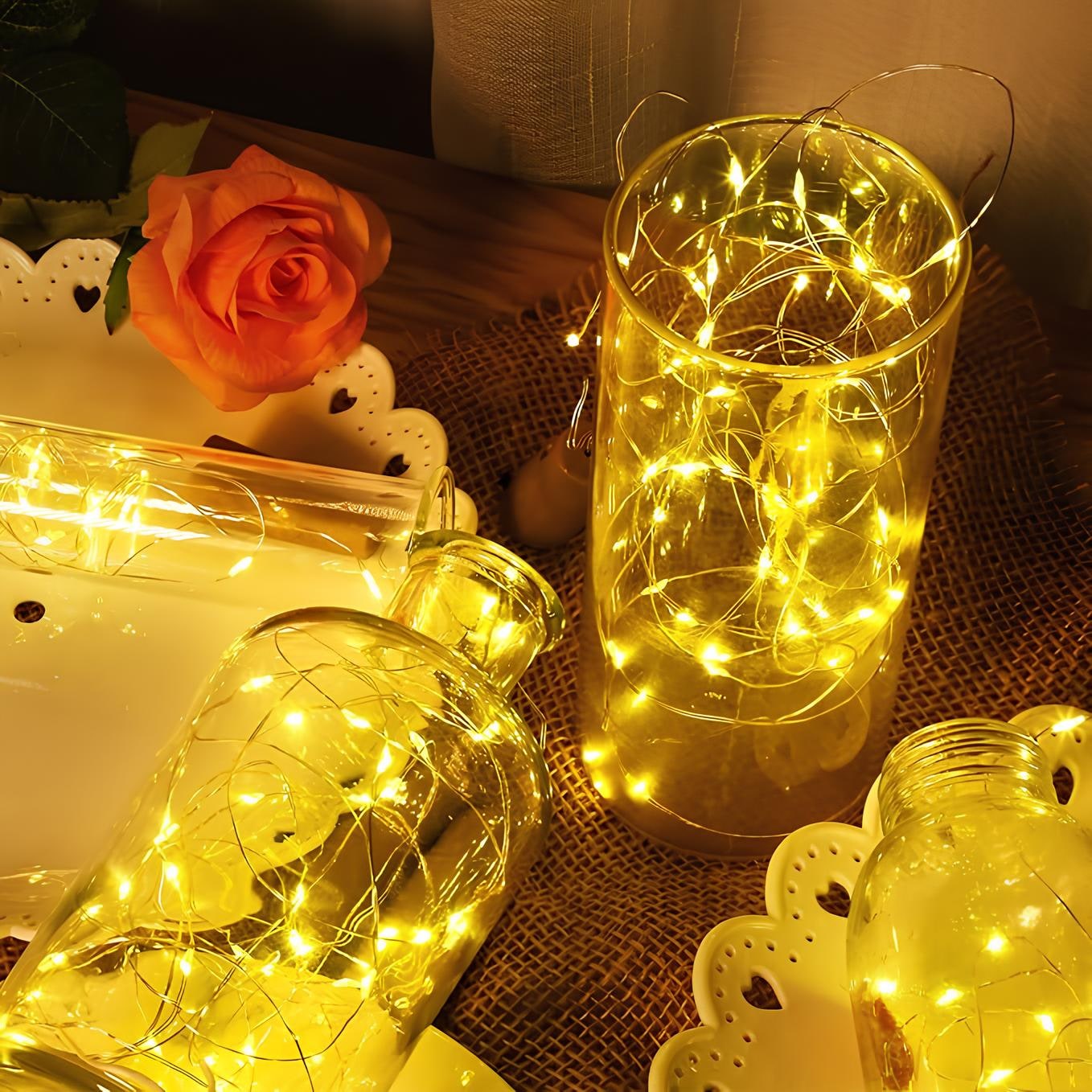 String Lights Fairy with Flexible Copper Wire Micro LED Beads Battery Powered Outdoor Christmas