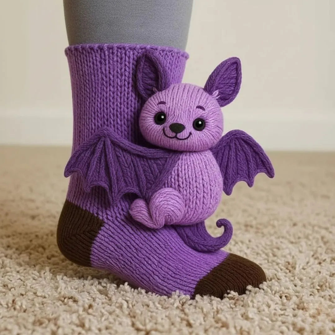 Chaussettes d'intérieur douillettes à motif animal, taille unique
