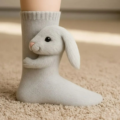 Chaussettes d'intérieur douillettes à motif animal, taille unique