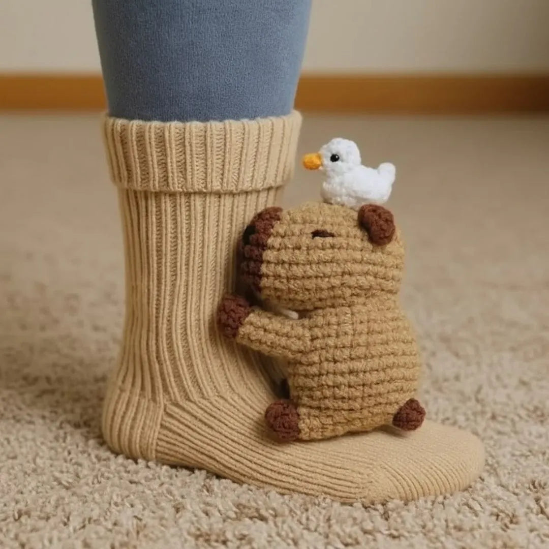 Chaussettes d'intérieur douillettes à motif animal, taille unique