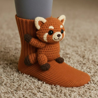 Chaussettes d'intérieur douillettes à motif animal, taille unique