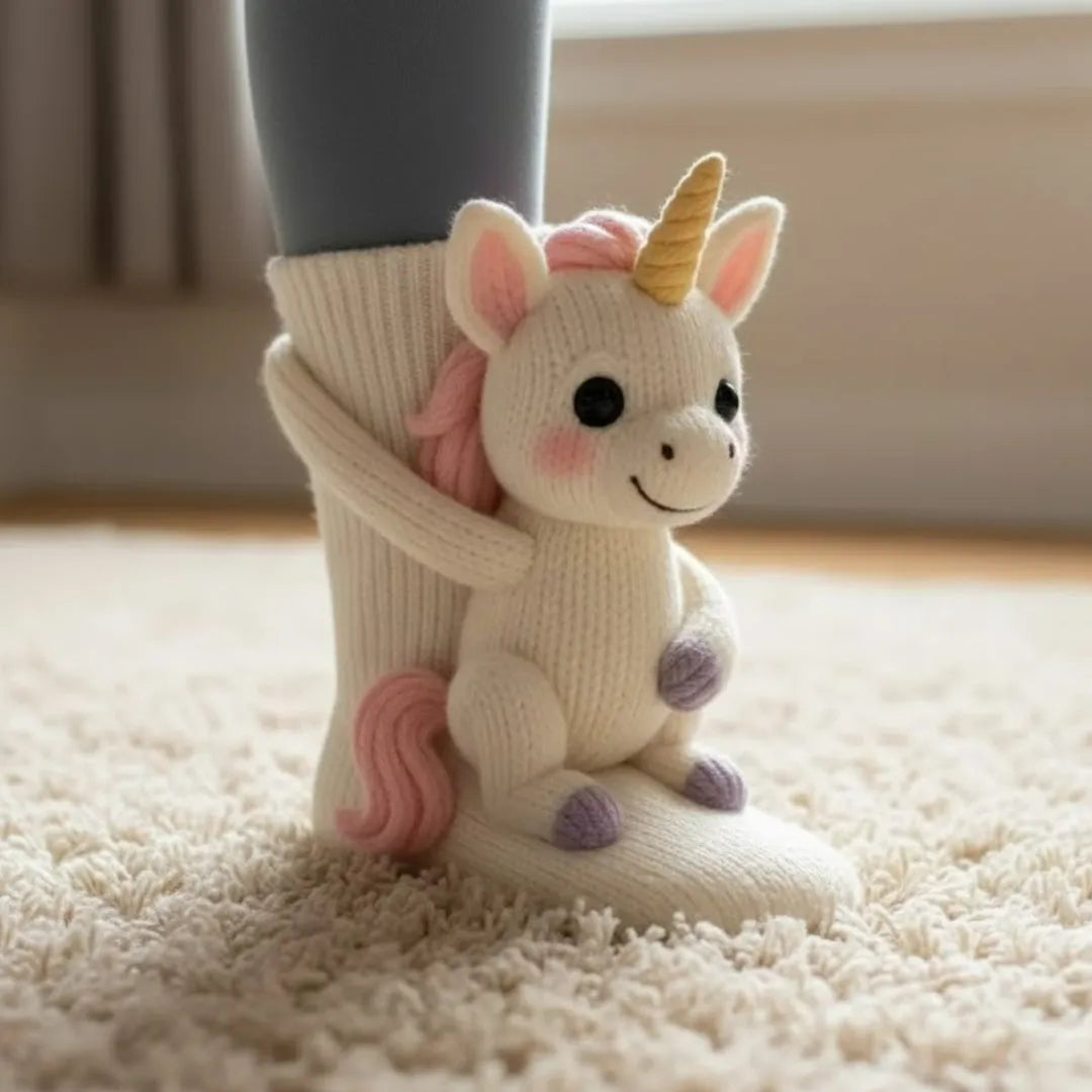 Chaussettes d'intérieur douillettes à motif animal, taille unique
