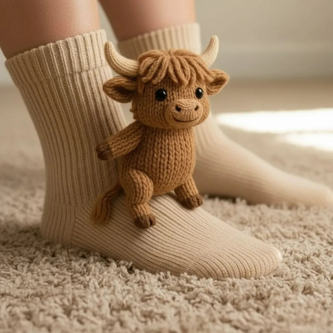 Chaussettes d'intérieur douillettes à motif animal, taille unique