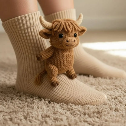 Chaussettes d'intérieur douillettes à motif animal, taille unique