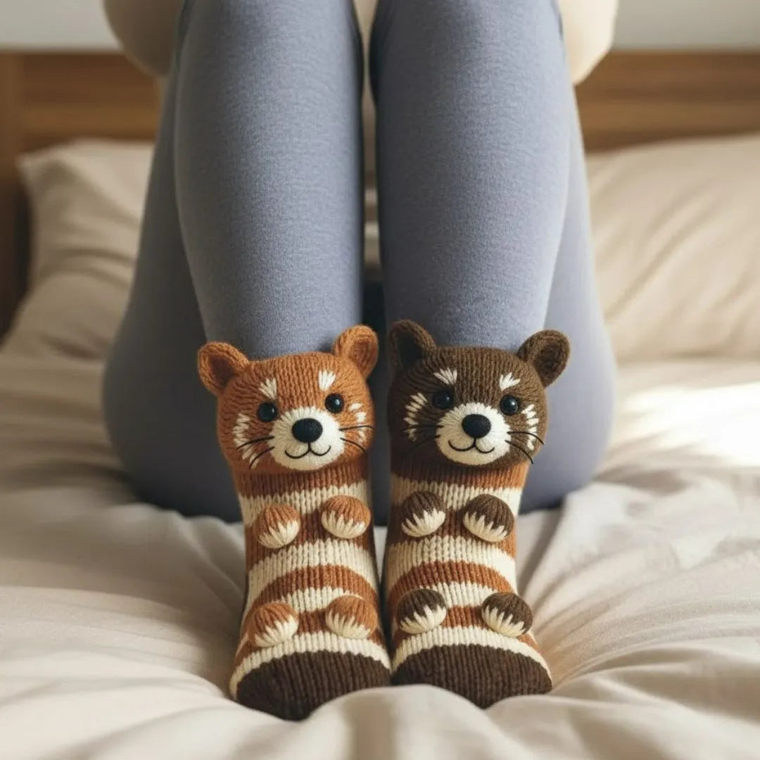 Chaussettes d'intérieur douillettes à motif animal, taille unique