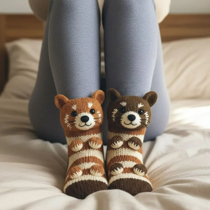 Chaussettes d'intérieur douillettes à motif animal, taille unique