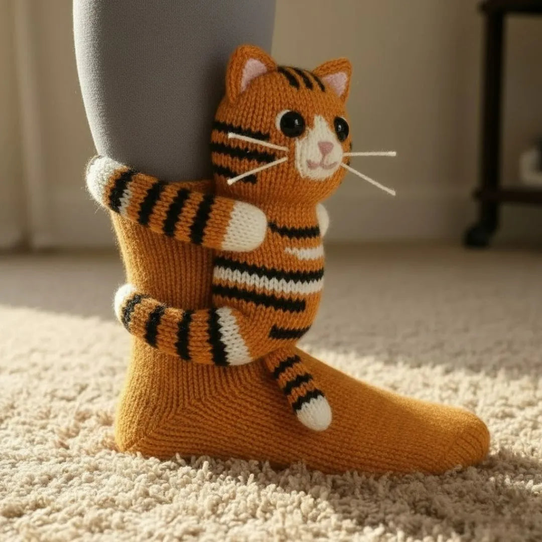 Chaussettes d'intérieur douillettes à motif animal, taille unique