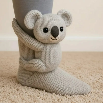 Chaussettes d'intérieur douillettes à motif animal, taille unique