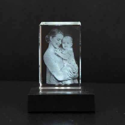 Bloc de verre personnalisé avec votre photo gravée en 2D ou 3D