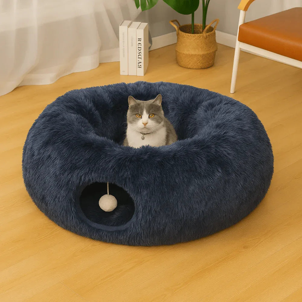 Tunnel pliable en peluche chaud pour chats et petits animaux - Rondor