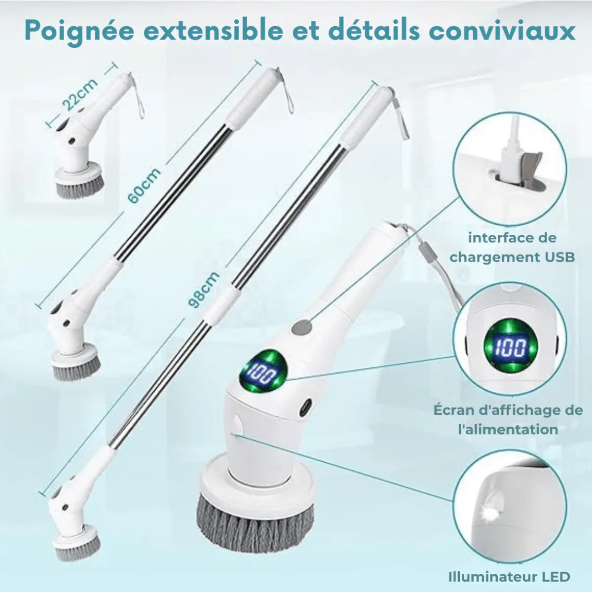 TurboClean 360 - Brosse de Nettoyage Électrique Sans Fil Haute Puissance - Rondor